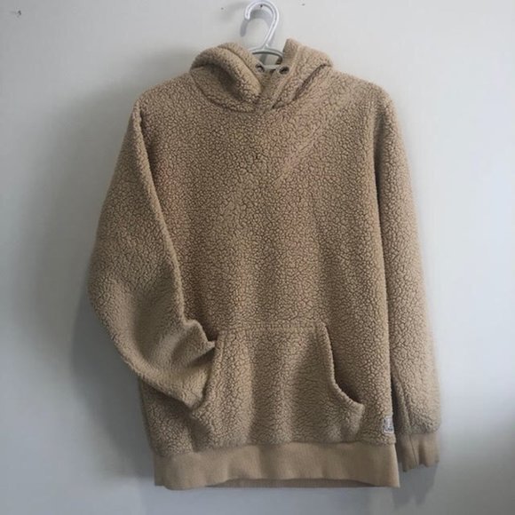 Rumors Original Women’s Tan Neutral tone Soft Teddy Sherpa Pullover Hoodie SZ M - Picture 2 of 12